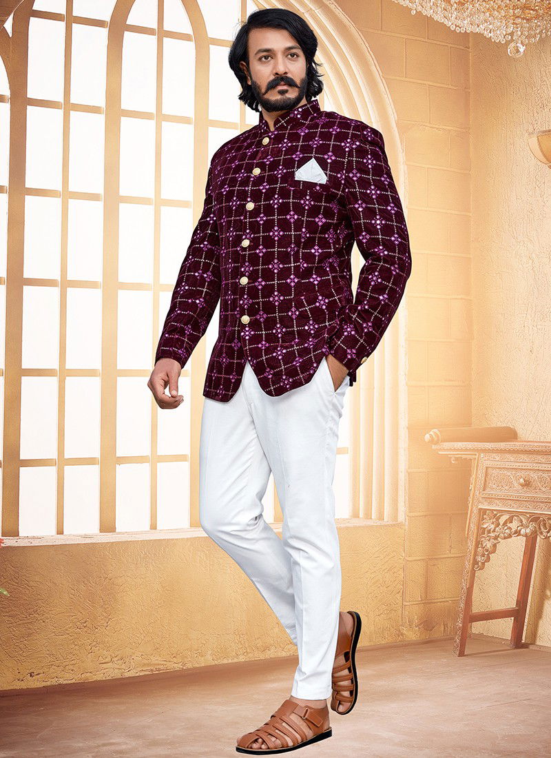 Purple Colour Outluk Vol 94 New Designer Party Wear Velvet Jodhpuri Suit Collection 94003